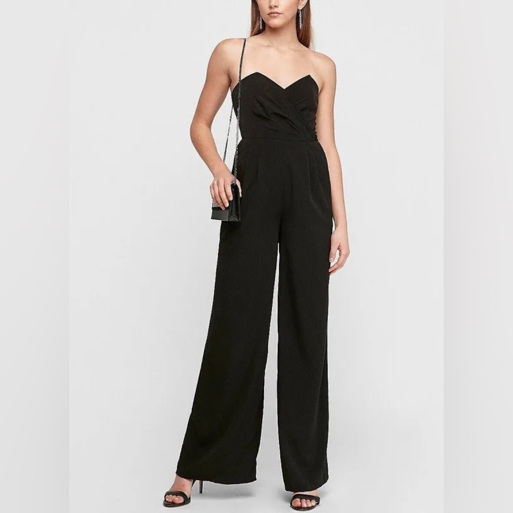 NWT Express Sweetheart Wide Leg Strapless Jumpsuit, Black, Size 4